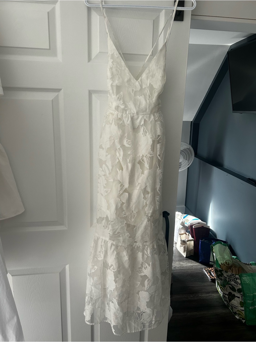 Lulu's White Floral Lace Midi Dress with V-Neck